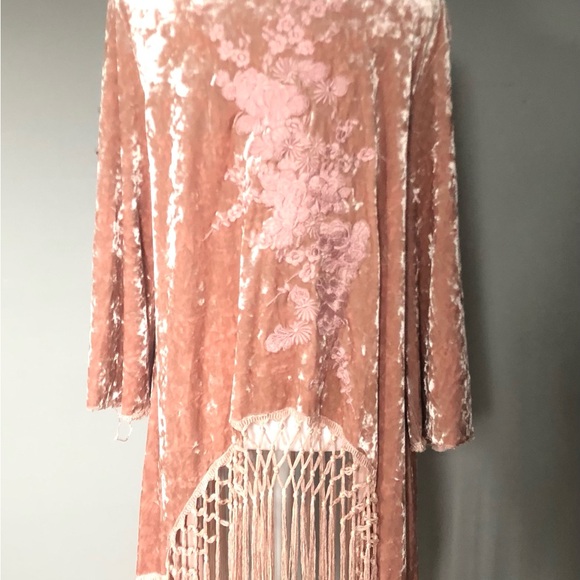 Velvet Fringe Embroidered Poncho Long Sleeve Top - Picture 2 of 6